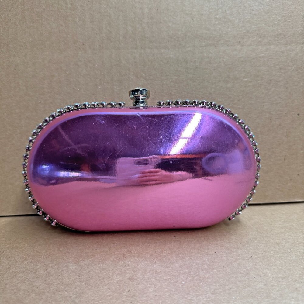 AQUA Mirror Metallic Patent Minaudière Clutch - Orchid - Picture 3 of 9